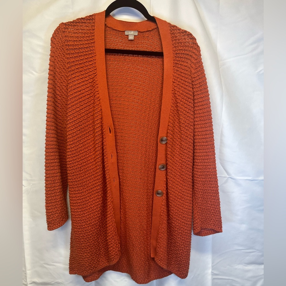 J Jill Sweater Womens XL Cardigan Knit Long Line Duster Boho Orange